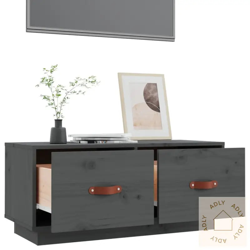Tv-Benk Grå 80X34X35 Cm Heltre Furu