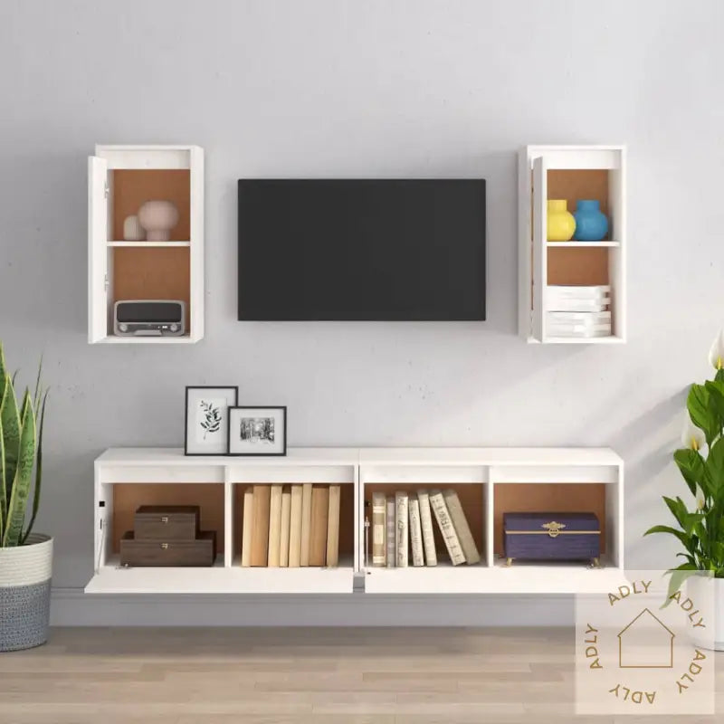 Tv-Benker 4 Stk Hvit Heltre Furu