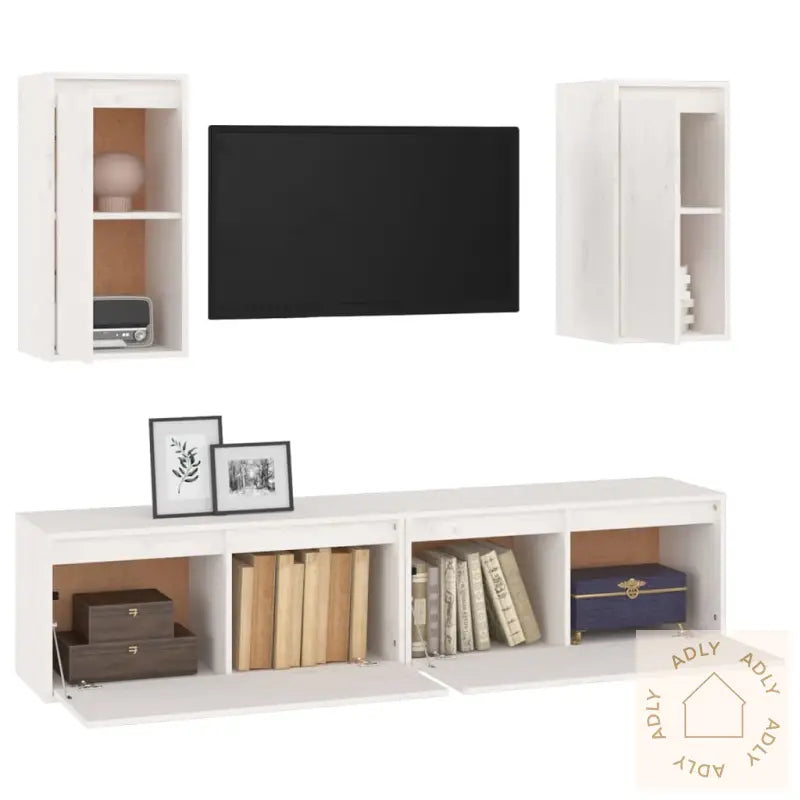 Tv-Benker 4 Stk Hvit Heltre Furu
