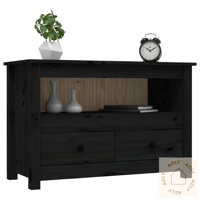 Tv-Benk Svart 79X35X52 Cm Heltre Furu