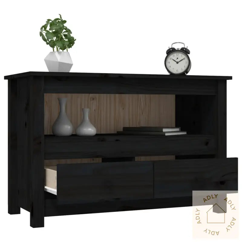 Tv-Benk Svart 79X35X52 Cm Heltre Furu