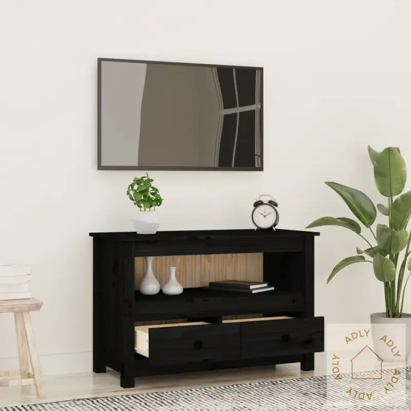 Tv-Benk Svart 79X35X52 Cm Heltre Furu