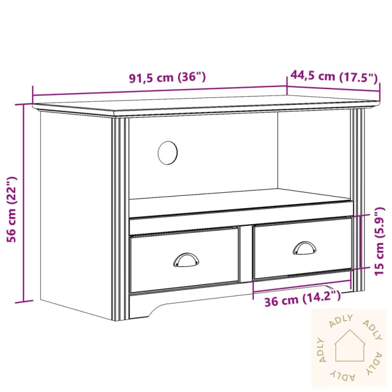 Tv-Benk Med 2 Skuffer Bodo Grå 91,5X44,5X56 Cm Heltre Furu