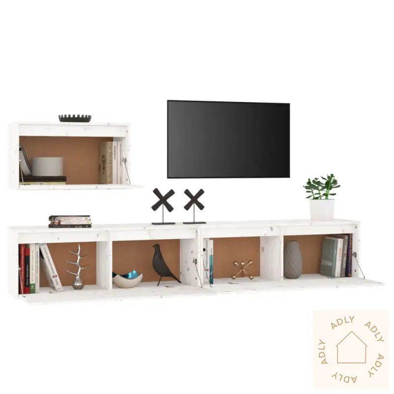 Tv-Benker 3 Stk Hvit Heltre Furu