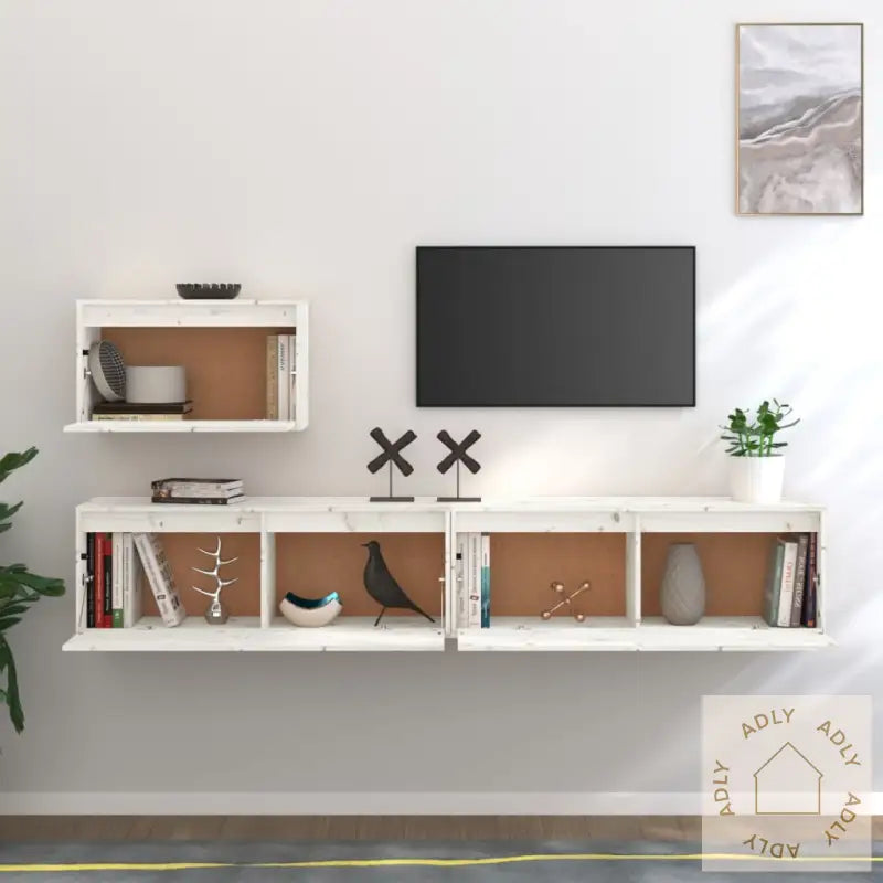 Tv-Benker 3 Stk Hvit Heltre Furu