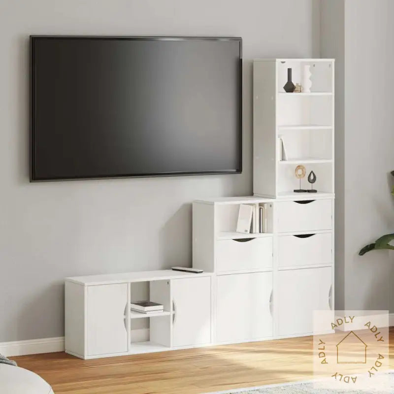 Tv-Enheter Med Oppbevaring 4-Delers Odda Hvit Heltre Furu