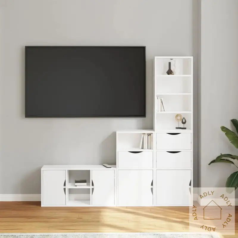 Tv-Enheter Med Oppbevaring 4-Delers Odda Hvit Heltre Furu