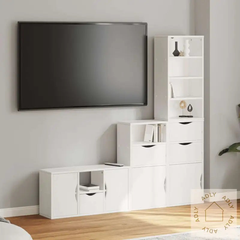 Tv-Enheter Med Oppbevaring 4-Delers Odda Hvit Heltre Furu