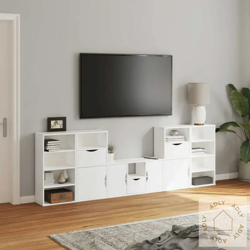 Tv-Enheter Med Oppbevaring 5-Delers Odda Hvit Heltre Furu