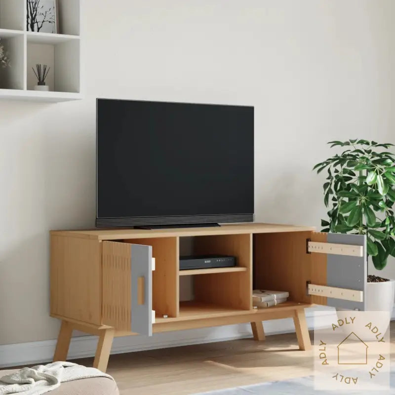 Tv-Benk Olden Grå Og Brun 114X43X57 Cm Heltre Furu