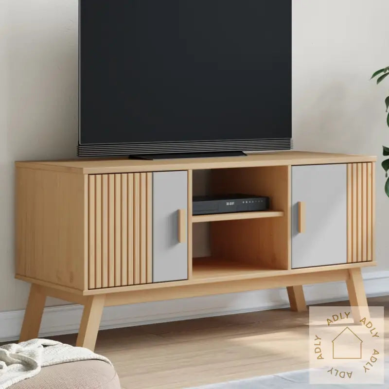 Tv-Benk Olden Grå Og Brun 114X43X57 Cm Heltre Furu