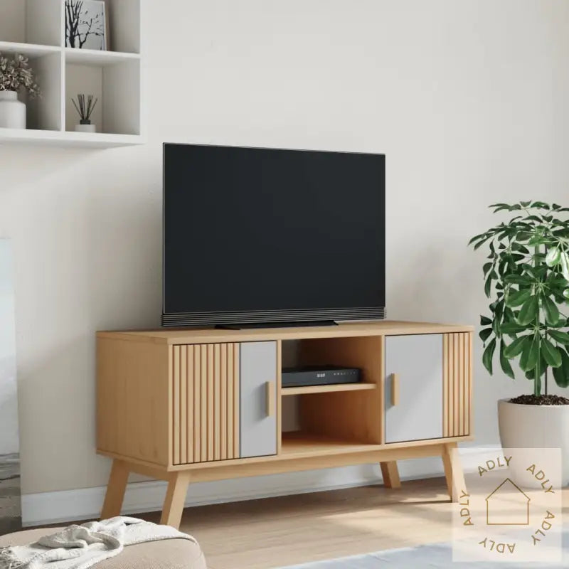 Tv-Benk Olden Grå Og Brun 114X43X57 Cm Heltre Furu