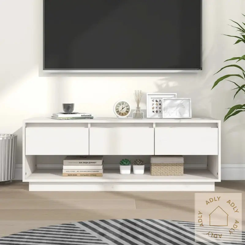 Tv-Benk Hvit 110,5X34X40 Cm Heltre Furu