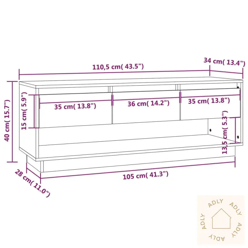 Tv-Benk Hvit 110,5X34X40 Cm Heltre Furu