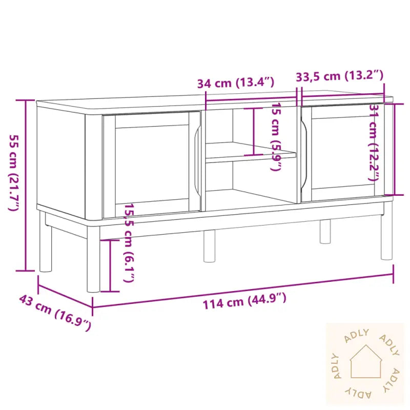 Tv-Benk Floro Hvit 114X43X55 Cm Heltre Furu