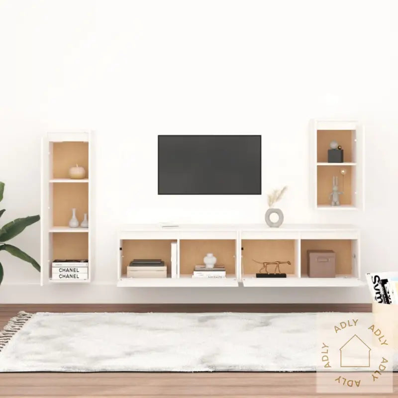 Tv-Benker 4 Stk Hvit Heltre Furu