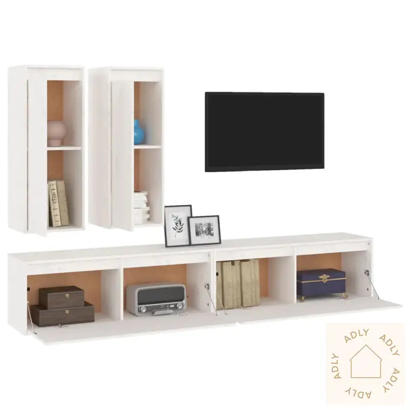 Tv-Benker 4 Stk Hvit Heltre Furu