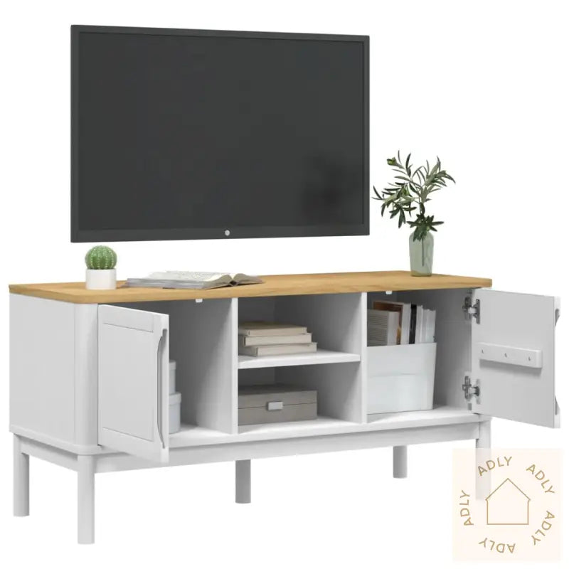 Tv-Benk Floro Hvit 114X43X55 Cm Heltre Furu