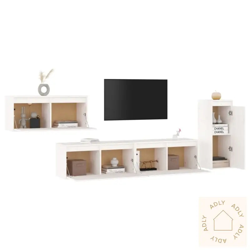 Tv-Benker 4 Stk Hvit Heltre Furu