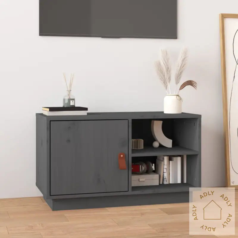 Tv-Benk Grå 70X34X40 Cm Heltre Furu