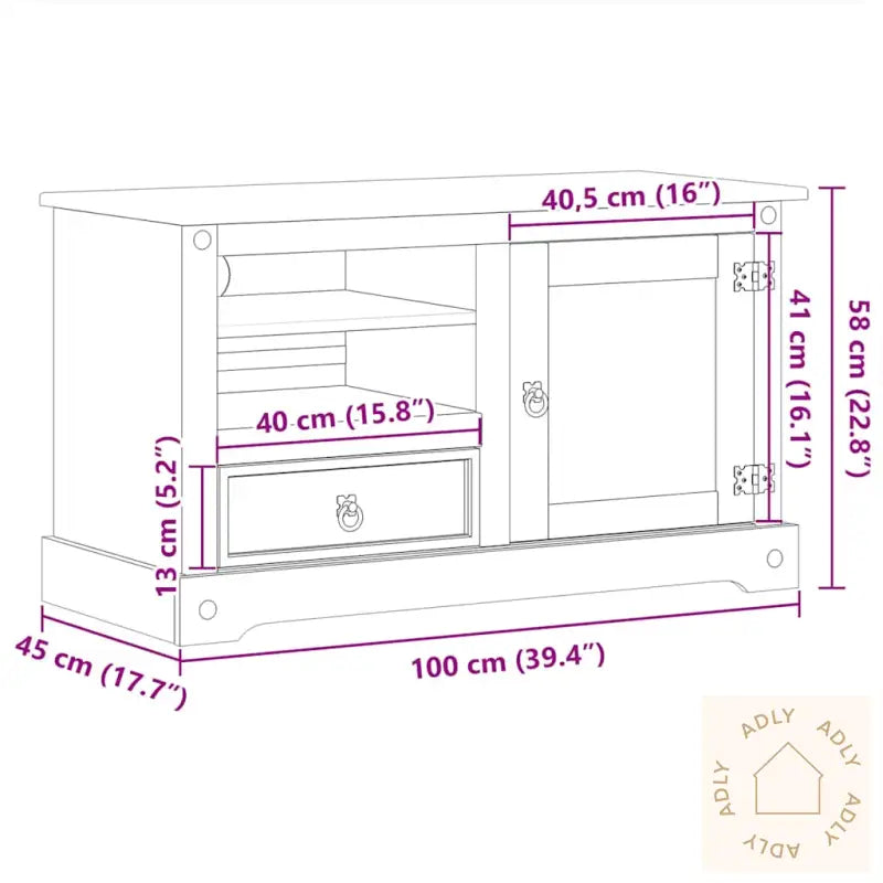 Tv-Benk Corona 100X45X58 Cm Heltre Furu