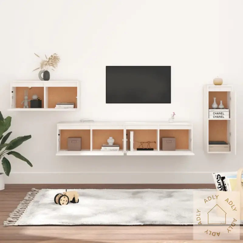 Tv-Benker 4 Stk Hvit Heltre Furu