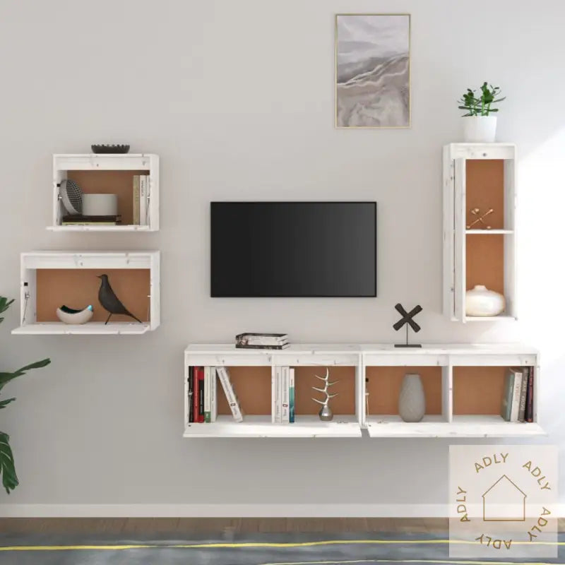 Tv-Benker 5 Stk Hvit Heltre Furu