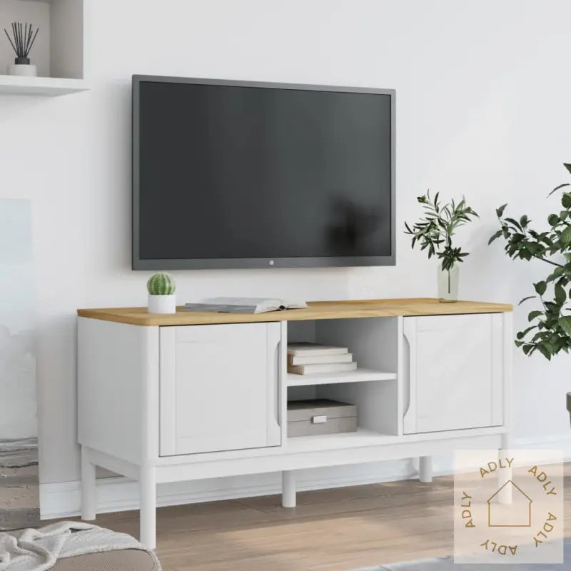 Tv-Benk Floro Hvit 114X43X55 Cm Heltre Furu