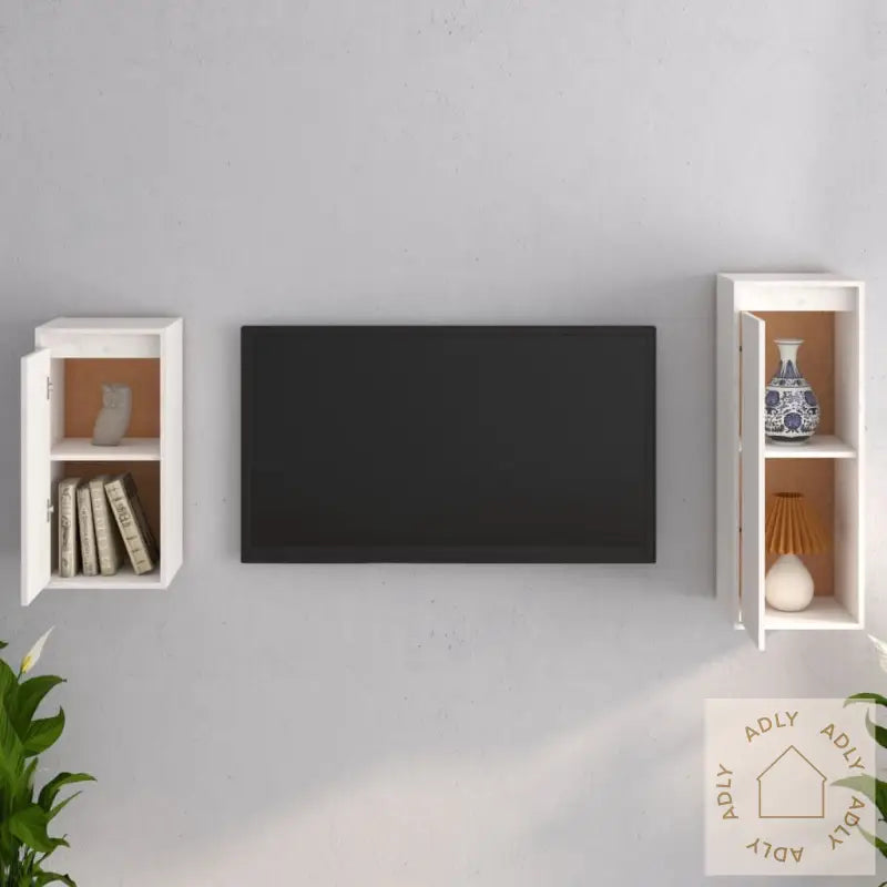Tv-Benker 2 Stk Hvit Heltre Furu