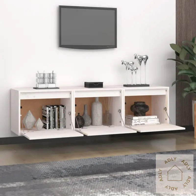 Tv-Benker 3 Stk Hvit Heltre Furu