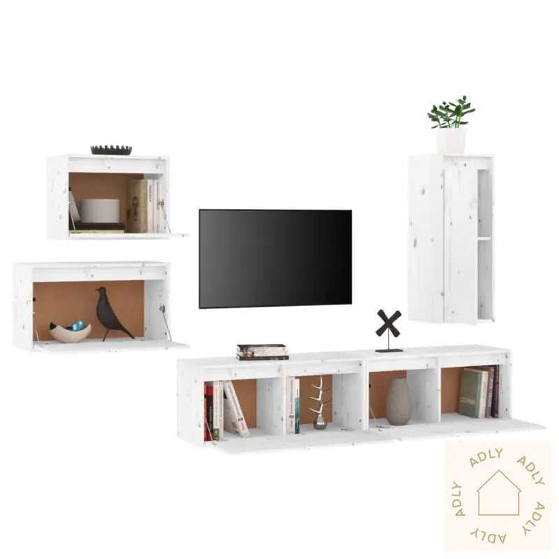 Tv-Benker 5 Stk Hvit Heltre Furu