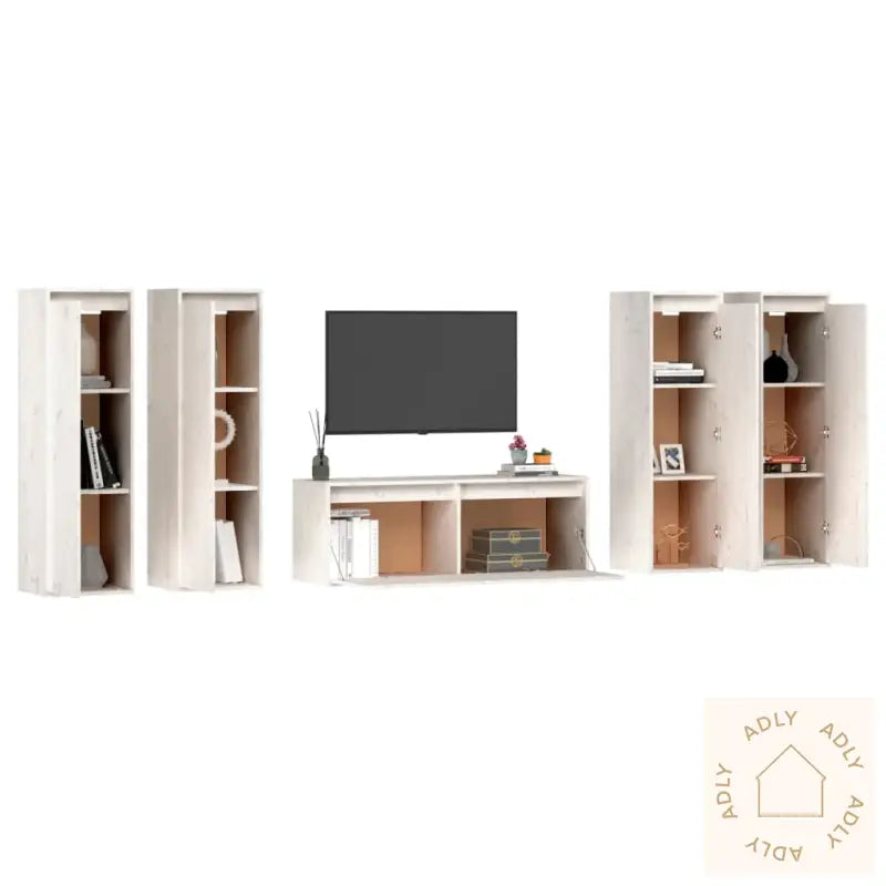 Tv-Benker 5 Stk Hvit Heltre Furu