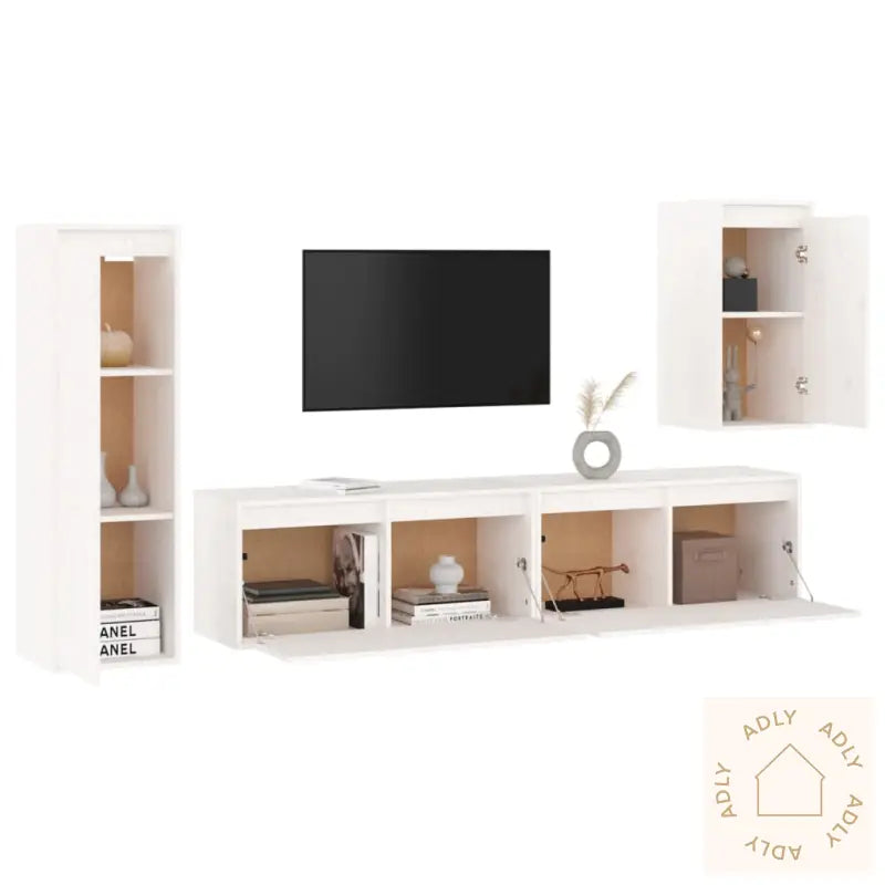 Tv-Benker 4 Stk Hvit Heltre Furu