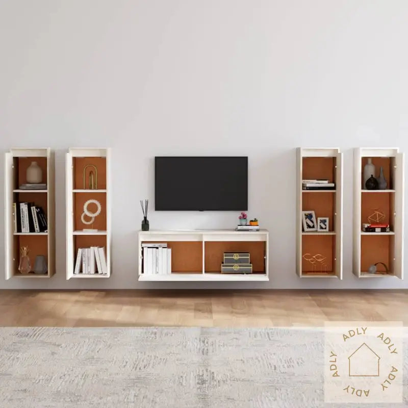 Tv-Benker 5 Stk Hvit Heltre Furu