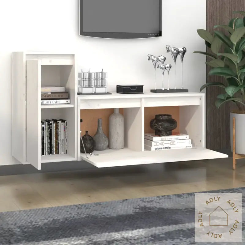 Tv-Benker 2 Stk Hvit Heltre Furu