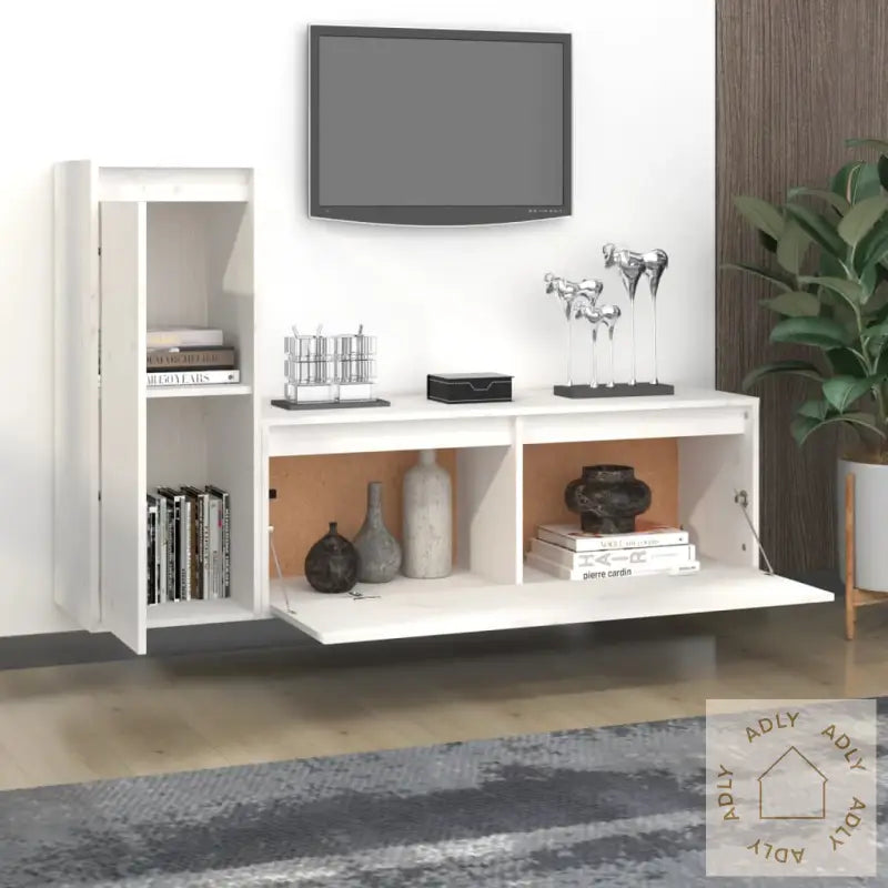 Tv-Benker 2 Stk Hvit Heltre Furu