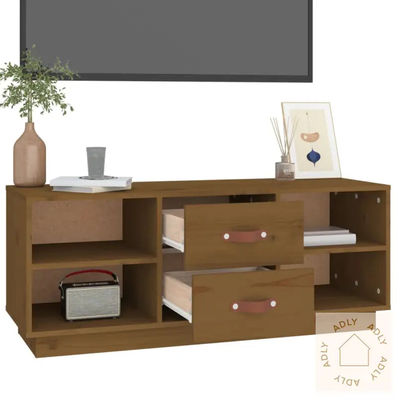 Tv-Benk Honningbrun 100X34X40 Cm Heltre Furu