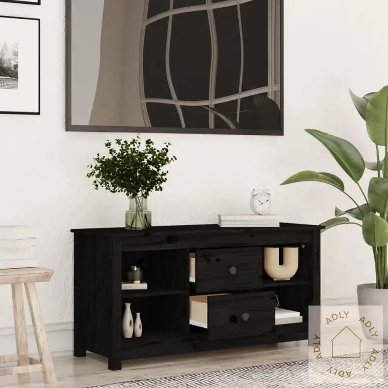 Tv-Benk Svart 103X36,5X52 Cm Heltre Furu