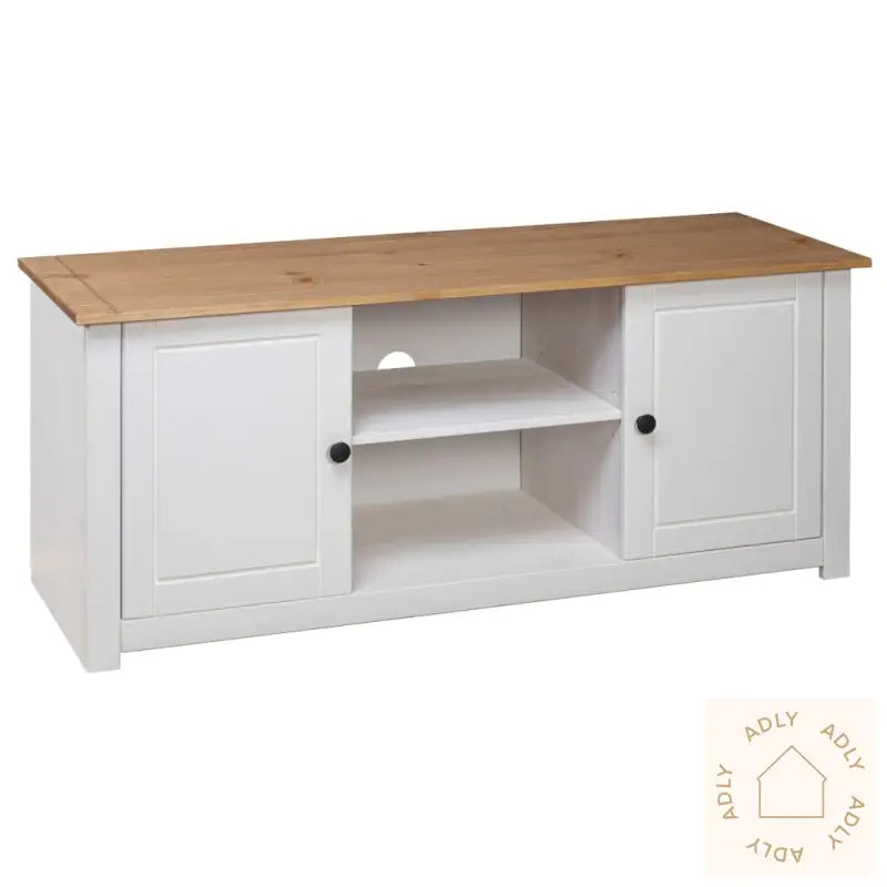 Tv-Benk Hvit 120X40X50 Cm Heltre Furu Panama Range
