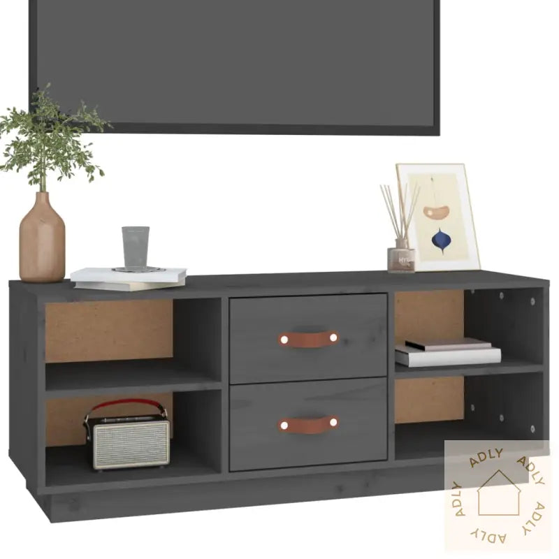 Tv-Benk Grå 100X34X40 Cm Heltre Furu