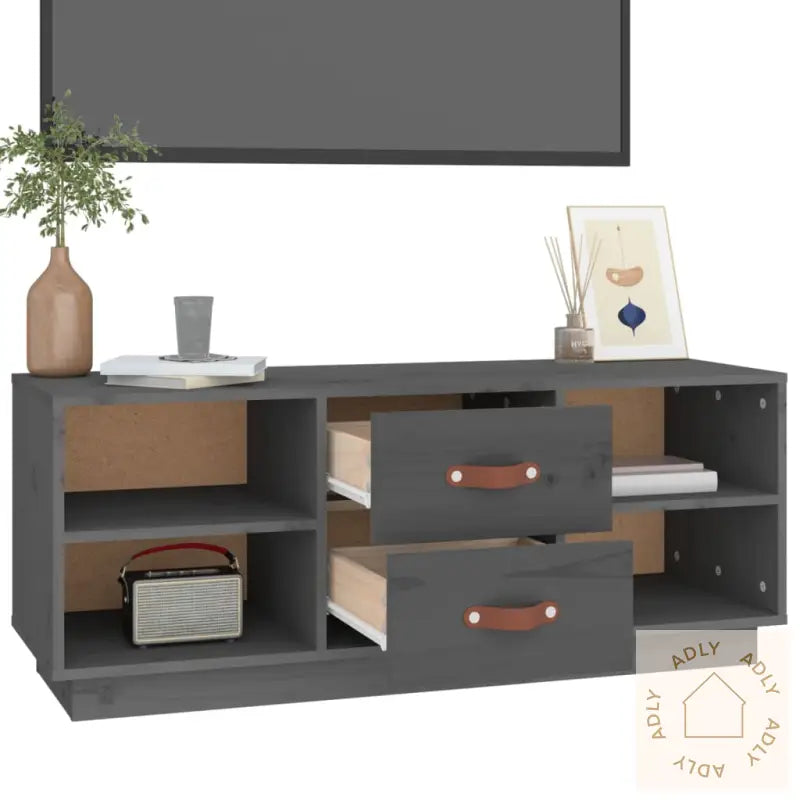 Tv-Benk Grå 100X34X40 Cm Heltre Furu