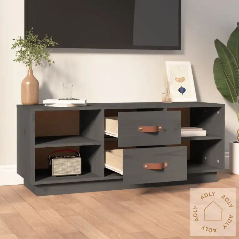 Tv-Benk Grå 100X34X40 Cm Heltre Furu