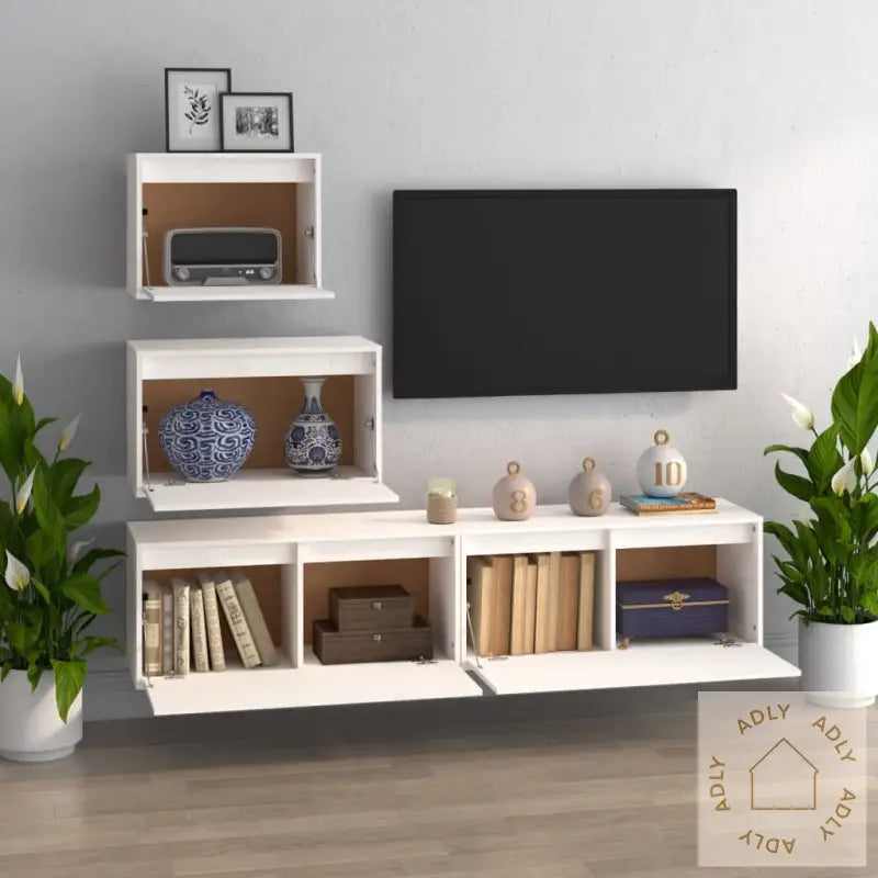 Tv-Benker 4 Stk Hvit Heltre Furu