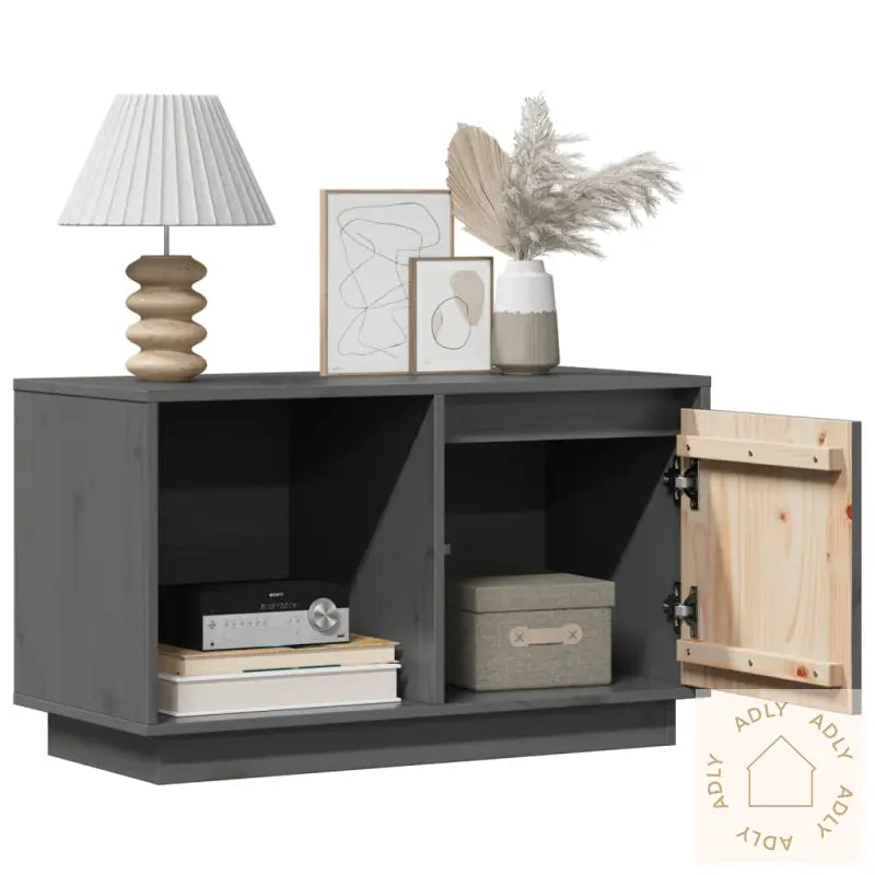 Tv-Benk Grå 74X35X44 Cm Heltre Furu