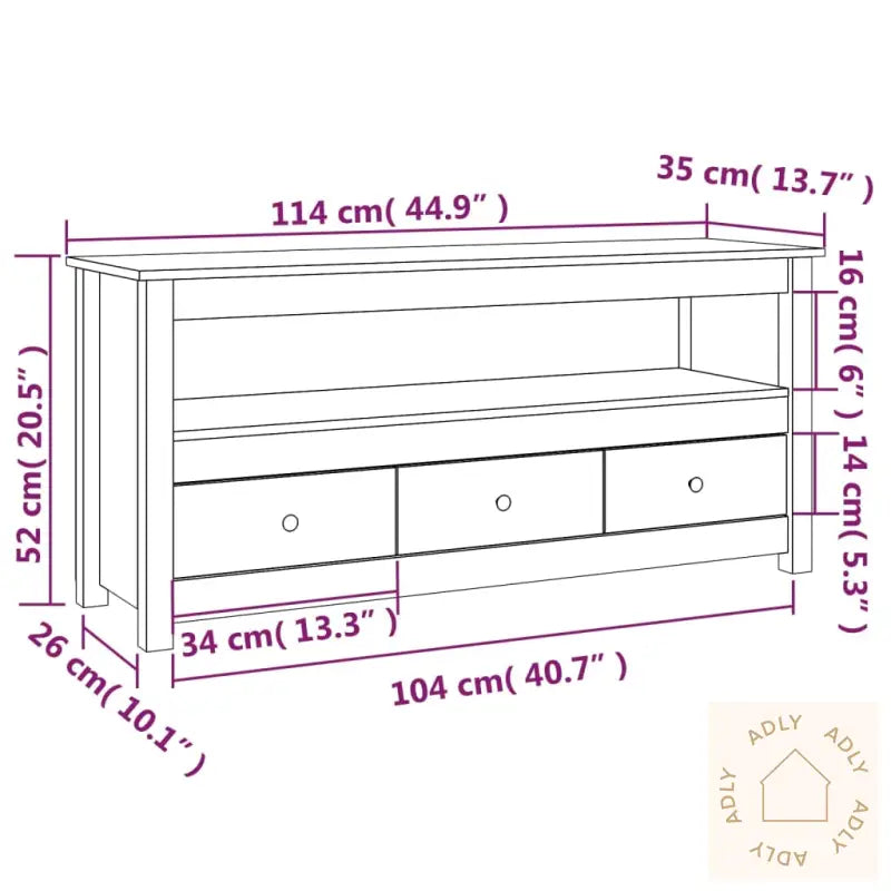 Tv-Benk Hvit 114X35X52 Cm Heltre Furu
