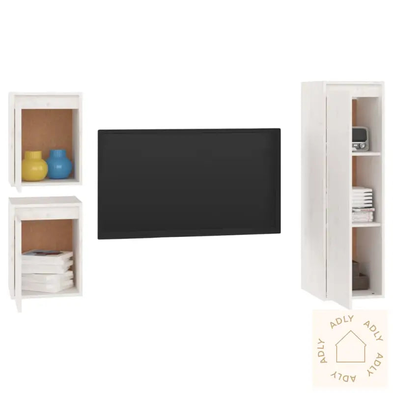 Tv-Benker 3 Stk Hvit Heltre Furu
