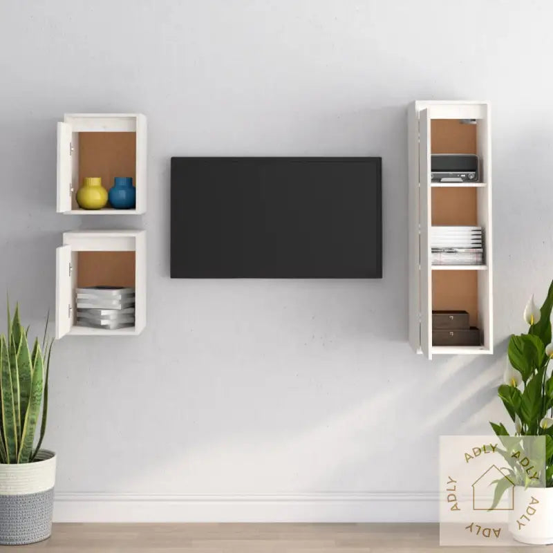 Tv-Benker 3 Stk Hvit Heltre Furu