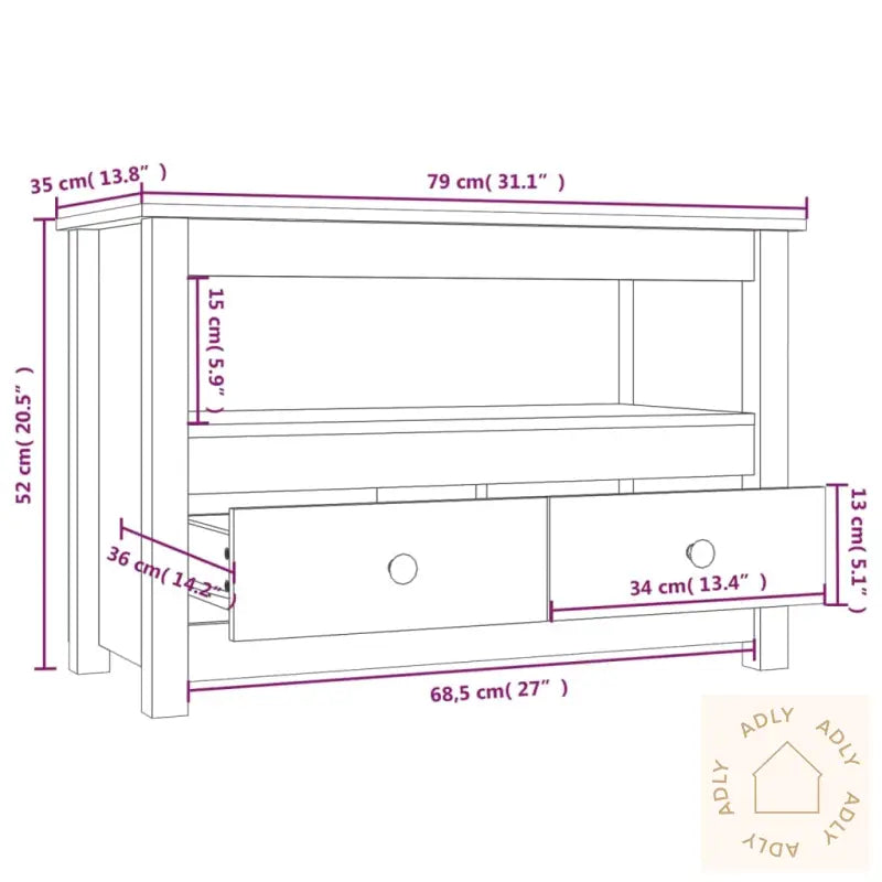 Tv-Benk Hvit 79X35X52 Cm Heltre Furu