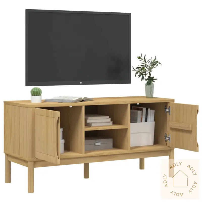 Tv-Benk Floro Voksbrun 114X43X55 Cm Heltre Furu