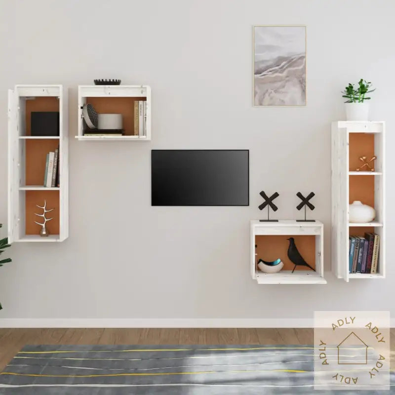Tv-Benker 4 Stk Hvit Heltre Furu